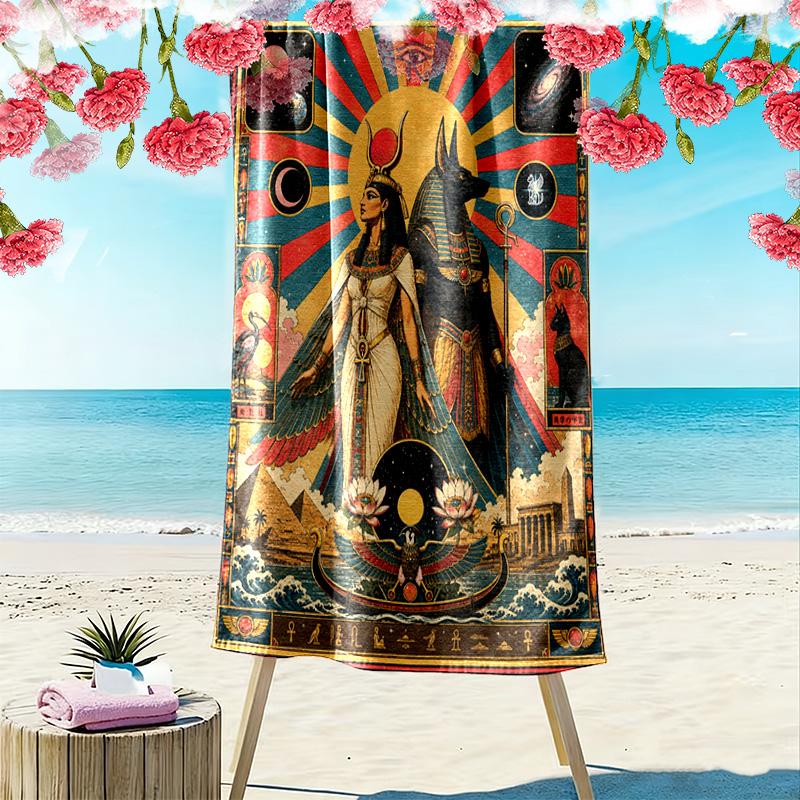 Egyptian Print Beach Towel, Large Soft Quick Dry Towel for Beach Camping Swimming