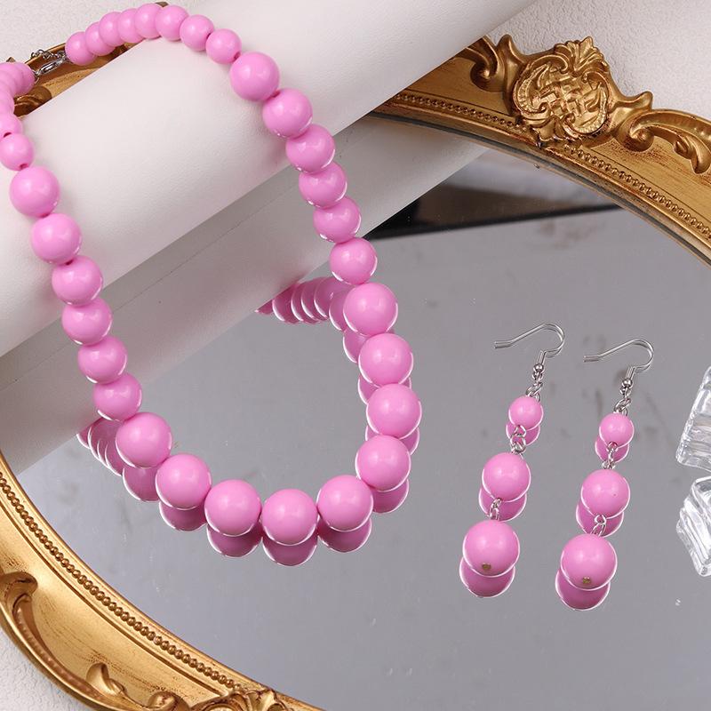 European and American exaggerated earrings, high-end candy color, size round bead pendant, simple retro design set, jewelry women