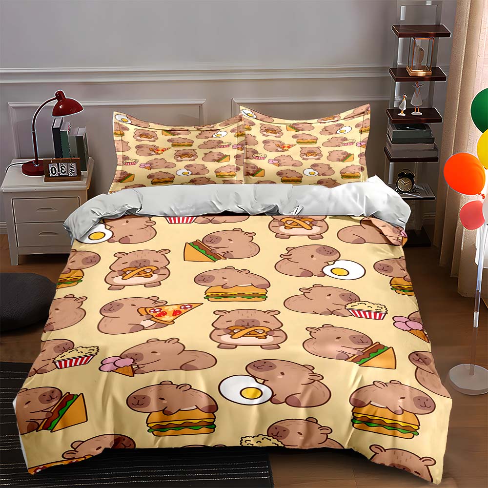 Capybara food illustrations. Bedding Duvet cover sets Duvet covers Pillowcases gifts (1 * Duvet Cover 2 * Pillowcases, without duvet insert)