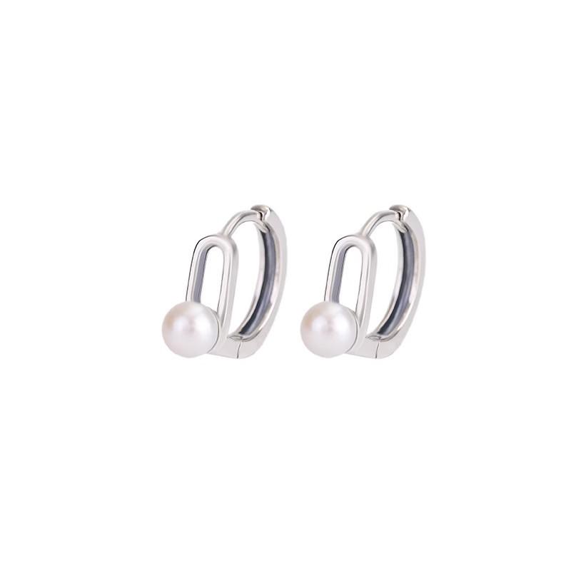 ANENJERY Geometric Simulated-pearl Hollow Oval Hoop Earrings Women's New Simple Fashion Versatile Personalized Exquisite Earrings