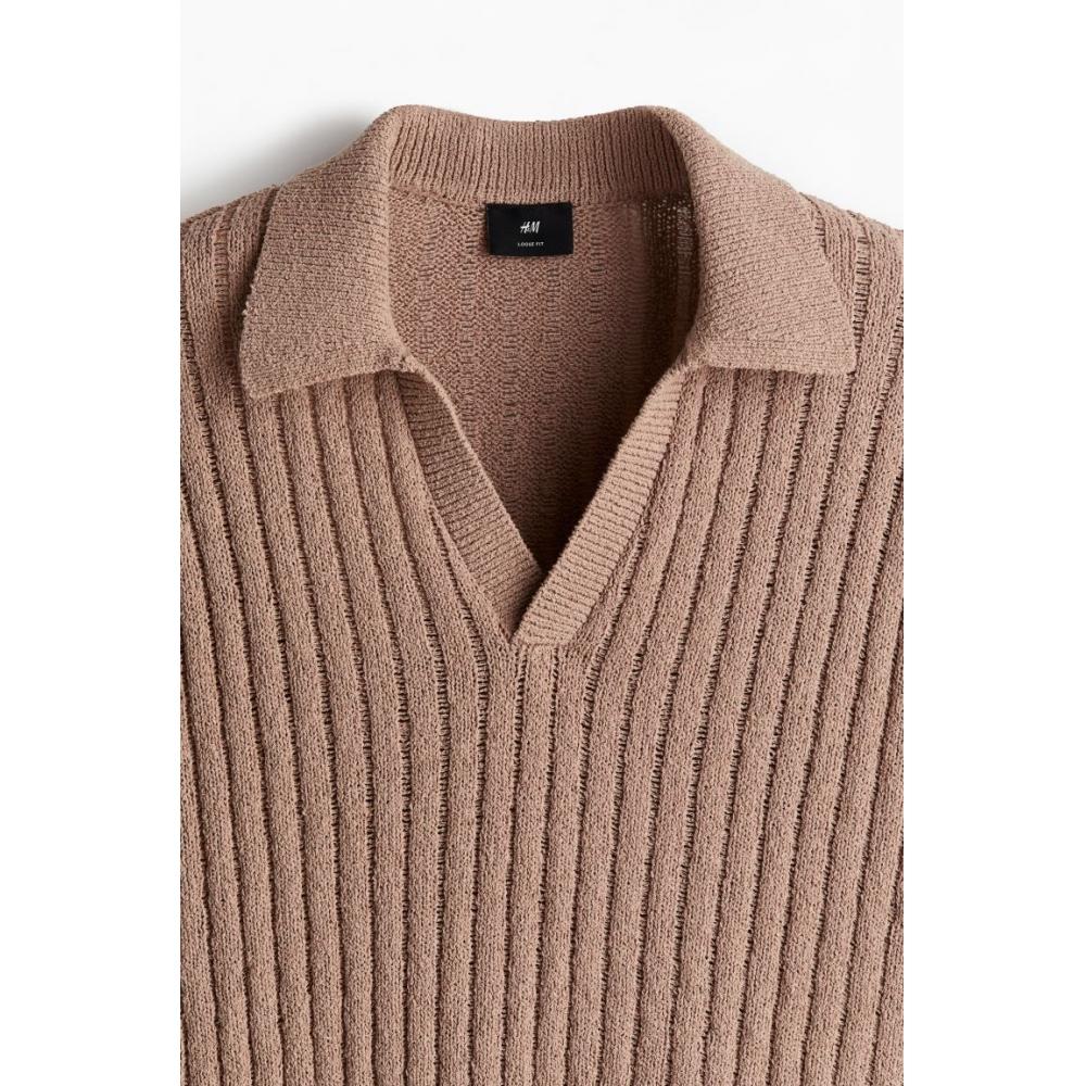 Рубашка поло HM Rib Knit свободного кроя, темно-бежевая