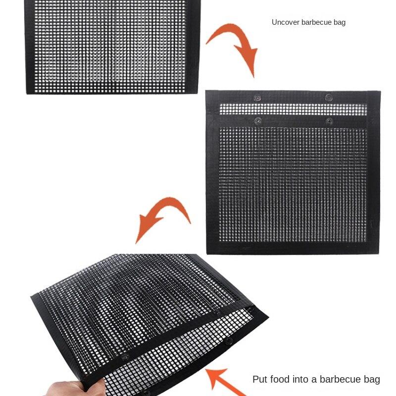 Многоразовая антипригарная сетчатая сумка для барбекю с силиконовой щеткой и щипцами для еды для уличной сетчатой ​​сумки для барбекю