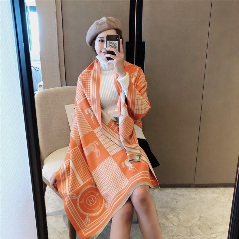 Classic Fashion Letter Thousand Birds Grid Imitation Cashmere Scarf Women's Winter Thickened Double Sided Air Conditioning Shawl Scarf Women's