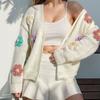 Women Fall Winter Sweet Cute Knitted Cardigan Long Sleeve Button Loose Warm Sweater Flower Printed Open Front Coat