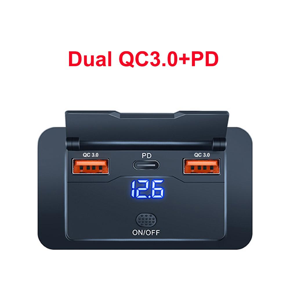 12V RV Type C USB Outlet with Power Switch 36W QC3.0 USB 55W PD Type C Quick Charge Socket with Waterproof Cover for Motorcycle