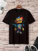 Men's Casual Summer Robot Printed Round Neck T-shirt Soft and Comfortable Daily Pure Cotton Street Short Sleeved Shirt