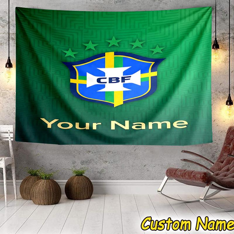Custom Name Brazilian Football Federation Emblem Tapestry Room Decor Wall Hanging for Living Room Bedroom, dormitory, Birthday and Christmas gifts