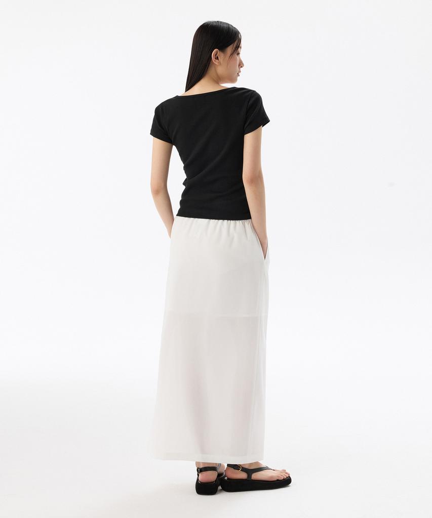 Musinsa Standard Woman Women'S Linen-Like Elastic Waist Long Skirt [White]