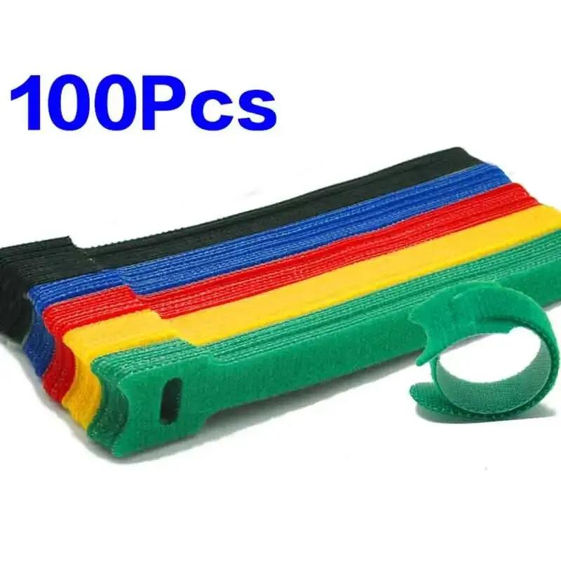 100PCS Detachable Cable Ties Colored Plastics Reusable Cable Ties Nylon Loop Wrap Zip Ttype Cable Tie Wire Bandage Tie