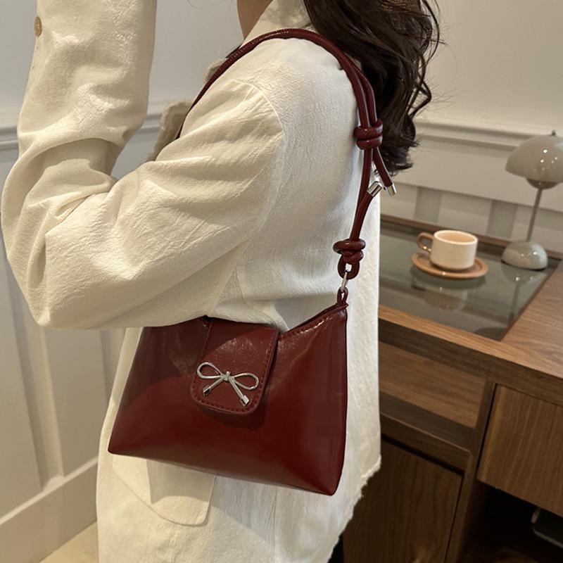 Trendy New Design Bow Armpit Handbag Solid Color PU Leather Bowknot Underarm Bag Sweet Women's Crossbody Bag CLE