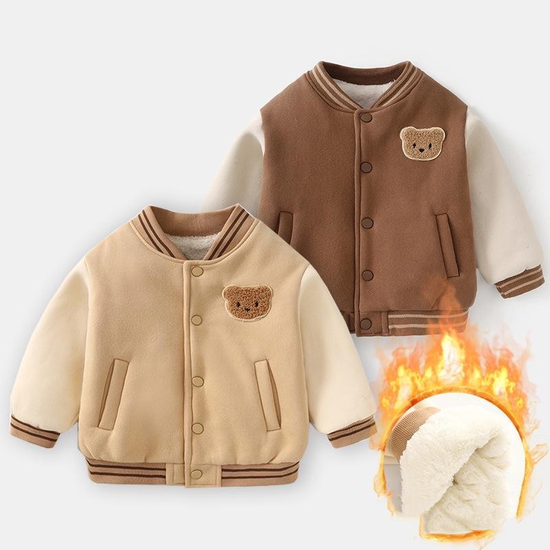 0-5 Y Autumn and Winter Baby Clothes Plush Baseball Jacket Cotton Clothing Girls Babies Boys Thick Top Children's Hoodie