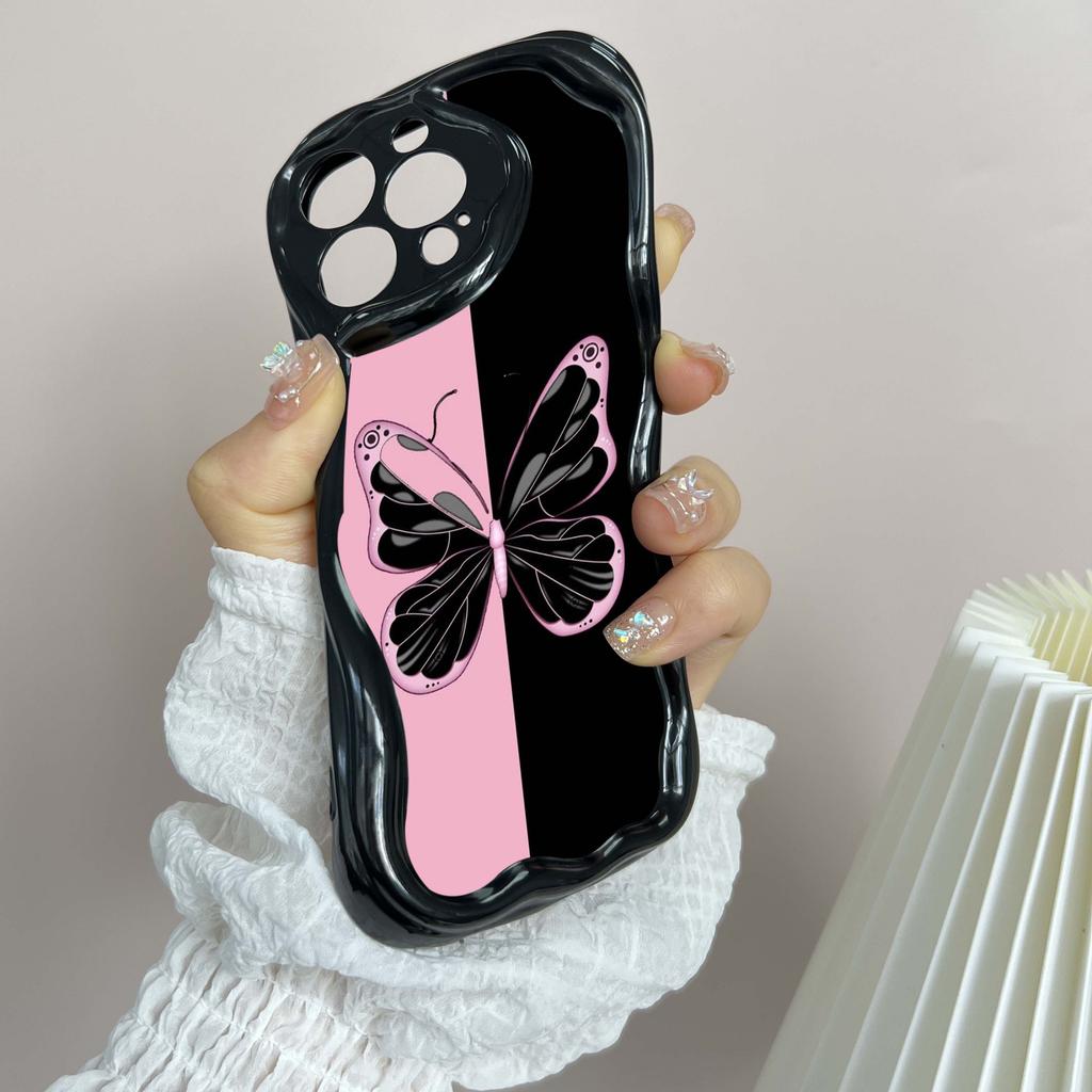 N40 Волнистый чехол для телефона с бабочкой для iPhone 15 14 13 Pro Max 8 Plus Samsung S24 S23 Ultra A54 A14 A34 Xiaomi Redmi 13C Huawei Honor Мягкая задняя крышка