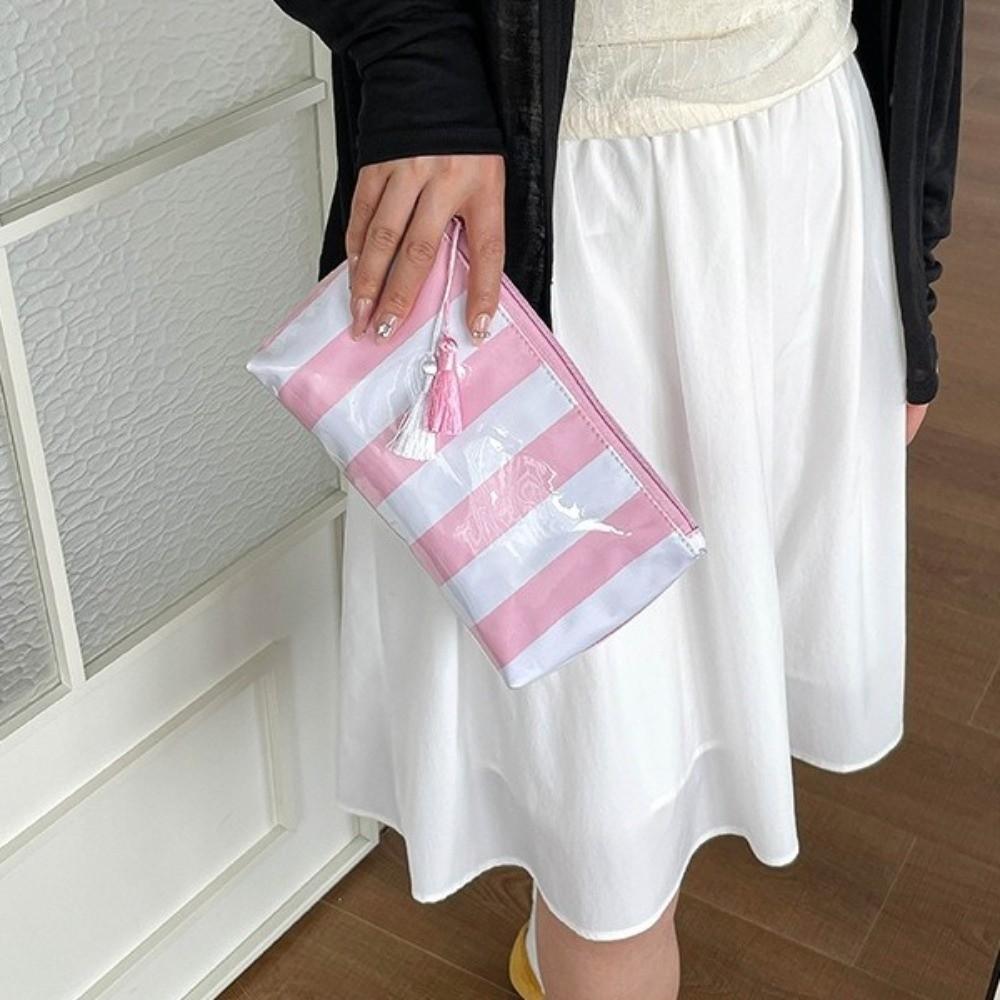 Waterproof PVC Toiletry Bag Large Capacity Beach Storage Bag Striped Cosmetic Bag Friends
