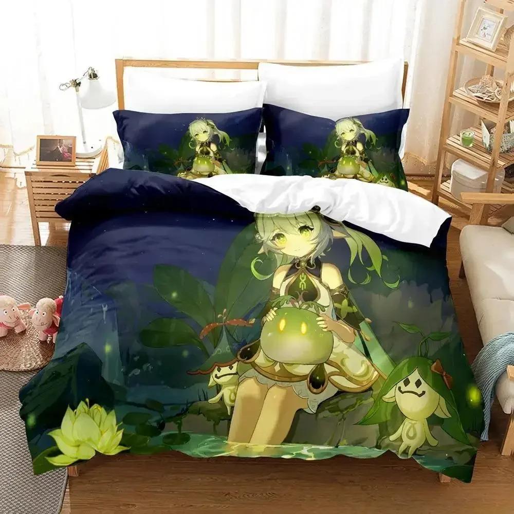 Lightweight Breathable New Game Nahida Genshin Impact Cartoon Anime three piece Adult Kid Bedroom Sets 3D Kawaii Girls Quilt