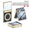 Для Samsung Galaxy Z Flip 7 Чехол Роскошная Кожа PU Кожа Шарнир MagSafe Магнитное Кольцо Подставка Защитная Задняя Крышка Для Z Flip7 Чехол