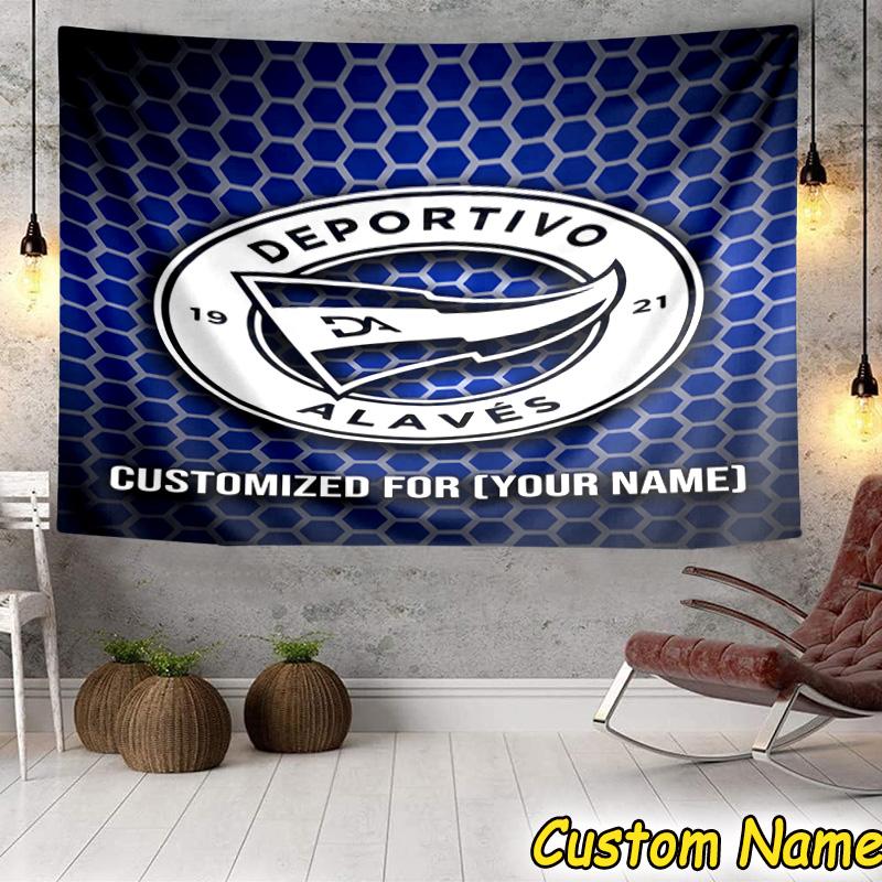 Custom Name Deportivo Alaves Emblem Tapestry Room Decoration Wall Hanging for Living Room Bedroom, dormitory, Birthday and Christmas gifts