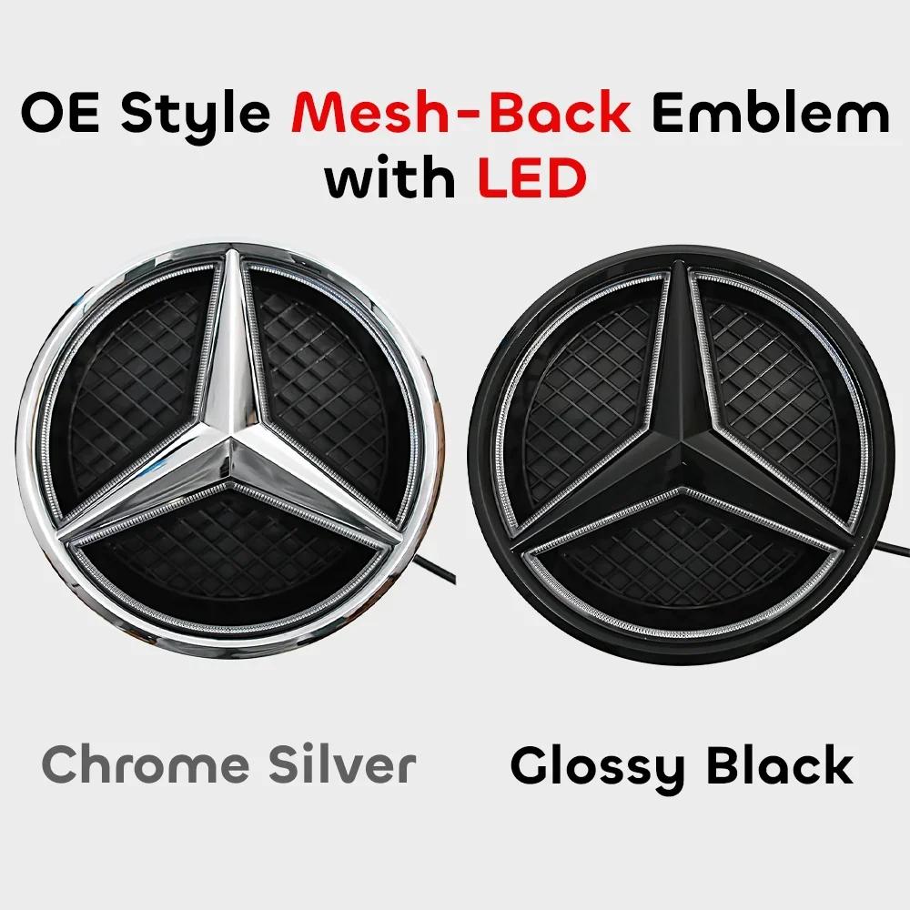 AMG W220 For Benz AMG Front Grille Star Logo 3D Mirror Emblem With LED Lighting Chrome Silver Glossy Matte Black For Mercedes Be