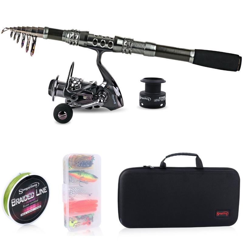 Fishing Rod Combo with Telescopic Fishing Pole Spinning Reels Fishing Bag Lure Line Sets Accessories