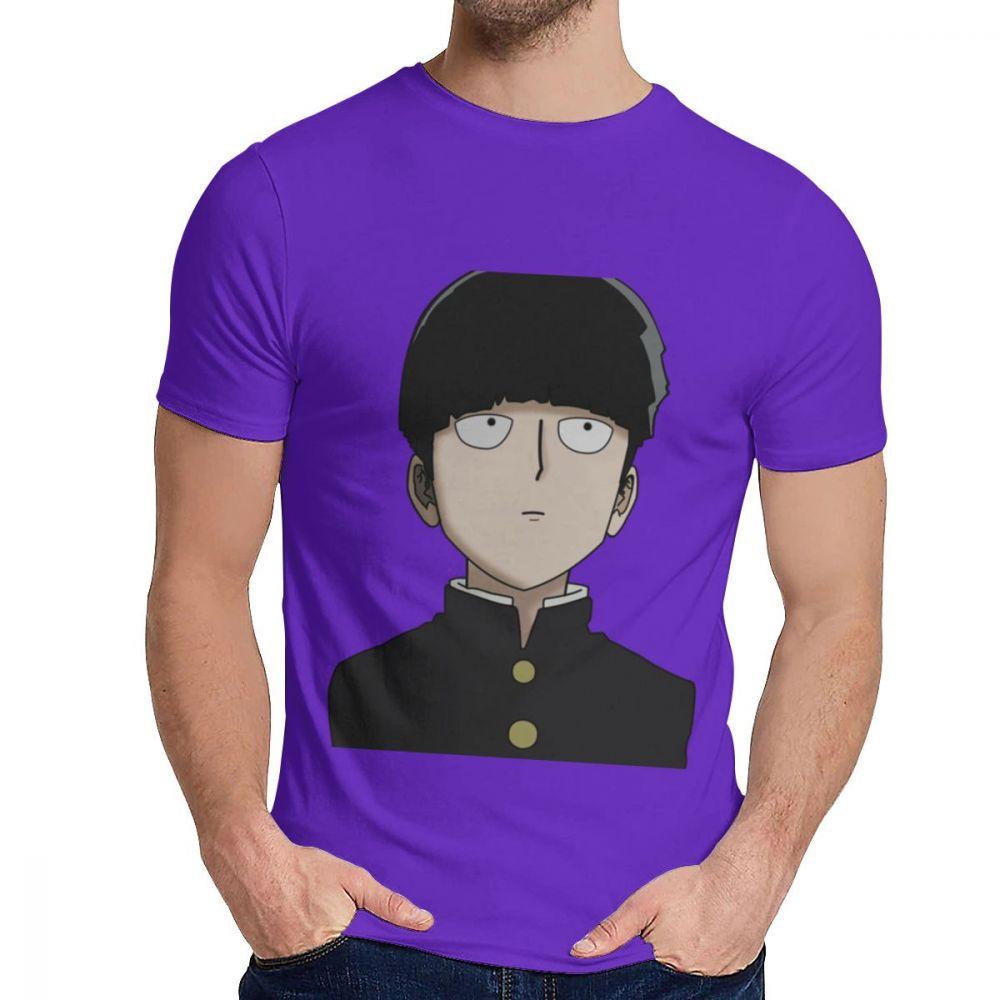 Male Tee Shirt Shigeo Kageyama Mob Psycho 100 Natural Cotton Top Design Round Neck Harajuku Streetwear
