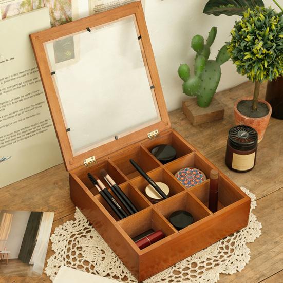 Деревянный ящик для хранения с 9 отделениями, коробка для коллекции камней с прозрачной акриловой крышкой, ретро-кейс для хранения ювелирных изделий, кристаллов и мелких предметов коллекционирования