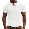 Mens Casual Breathable Loose Short Sleeve Henley Summer T Shirt