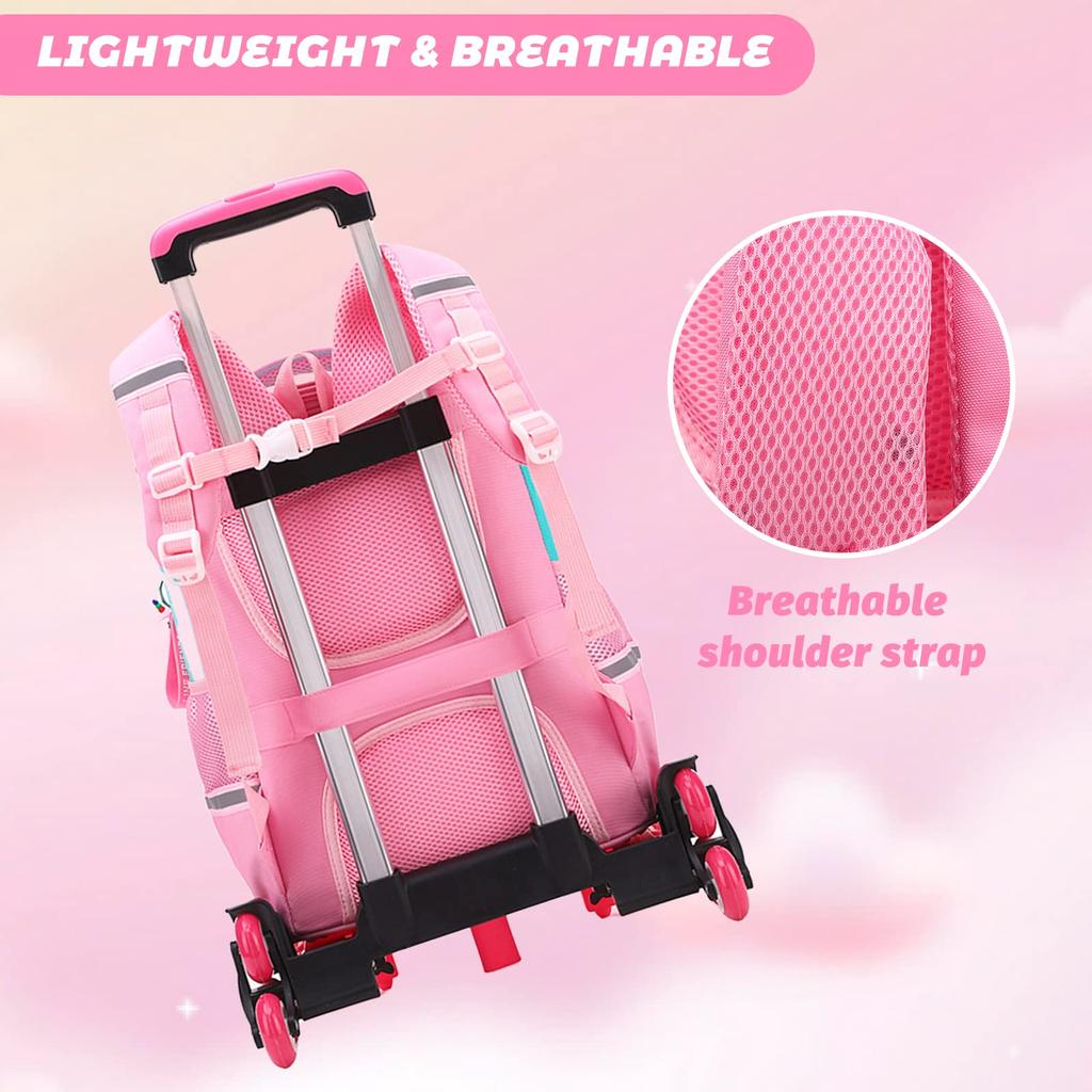 Школьный рюкзак на колесиках 14 дюймов, рюкзаки на колесиках с 6 колесами для девочек, съемный элементарный рюкзак на колесиках для школы