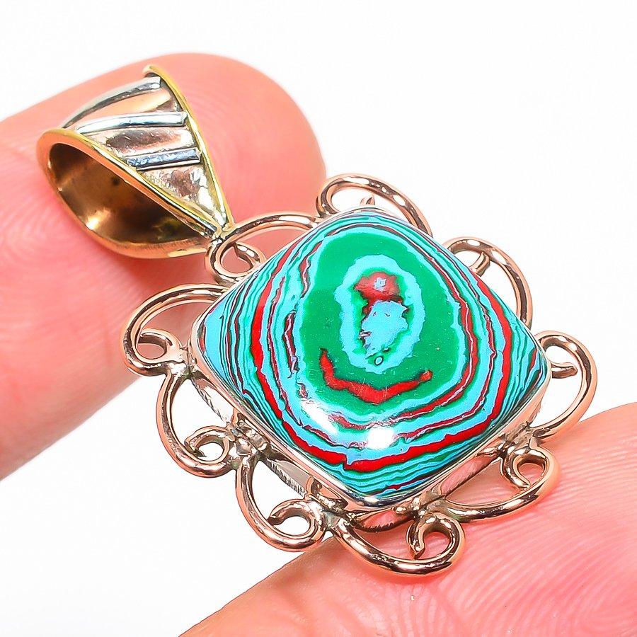 Натуральный Радужный Кальцит Двухцветный 925 Пробы Цельный Стерлингового Серебра Подвеска 1,50'' M0J33