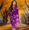 Long Sleeve Waist Tight Office Slim Fit Hexagonal Snowflake Printing Elegant Bodycon Dress