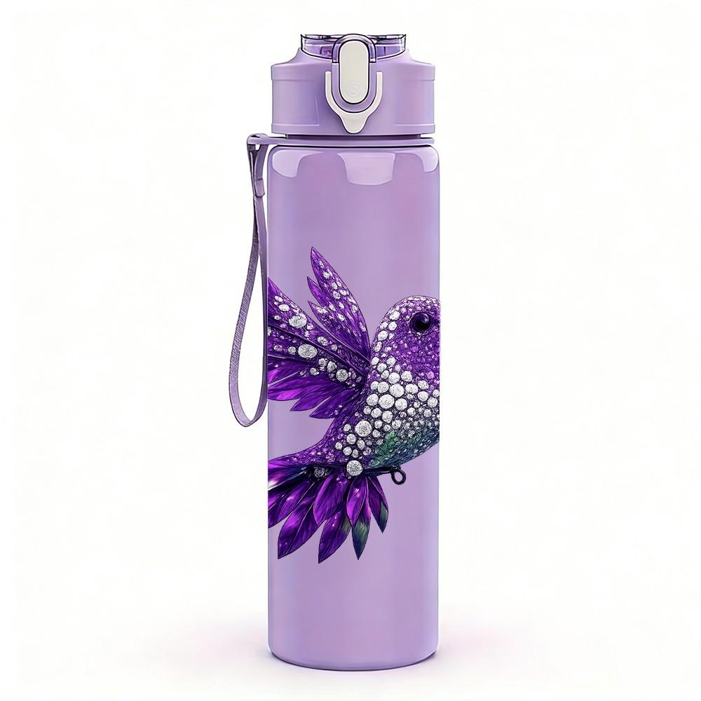 1PC Purple Hummingbird Bird 750ml Color Plastic Sports Water Bottle Leakproof Flip Straw Lid Suitable for Sports Office Home Use