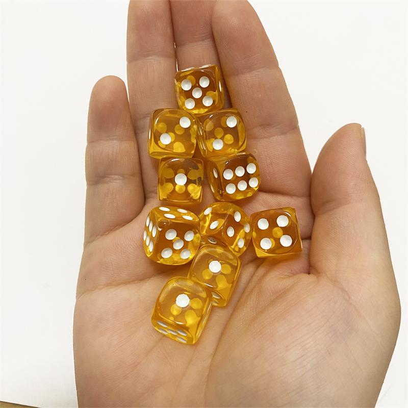 10Pieces/Lot 12mm Clear Acrylic 6 Sided D6 Point Dice With Round angle Dice For Club/Party/Family Board Games