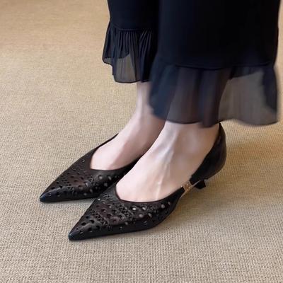 Модные сандалии на платформе 4 см с полыми дышащими отверстиями, женская летняя обувь, простой темперамент, универсальные туфли с острым носком и открытым верхом для работы