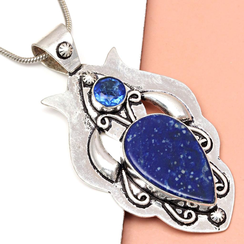 Pendant Lapis Lazuli Silver Jewelry 2.5" Gemstone Handmade Sterling Silver