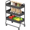 3-Tier Storage Trolley on Wheels, Rolling Utility Cart with Mesh Backets for Kitchen, Bathroom, Bedroom, Black