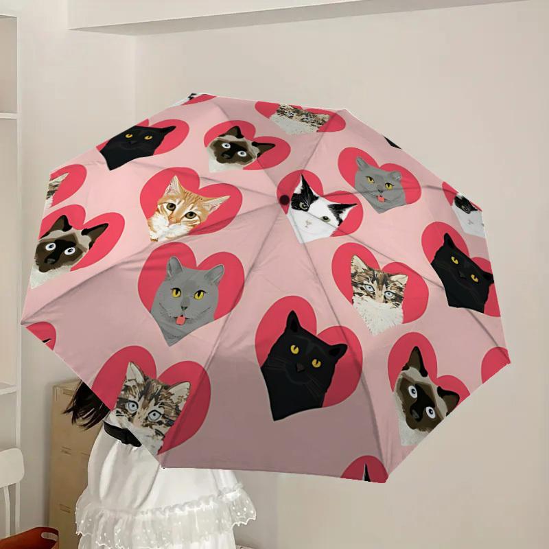 1pc Cat Heart Pattern Automatic Folding Umbrella, 8 Ribs Iron Frame, Suitable for Outdoor Travel and Daily Use yy251120240