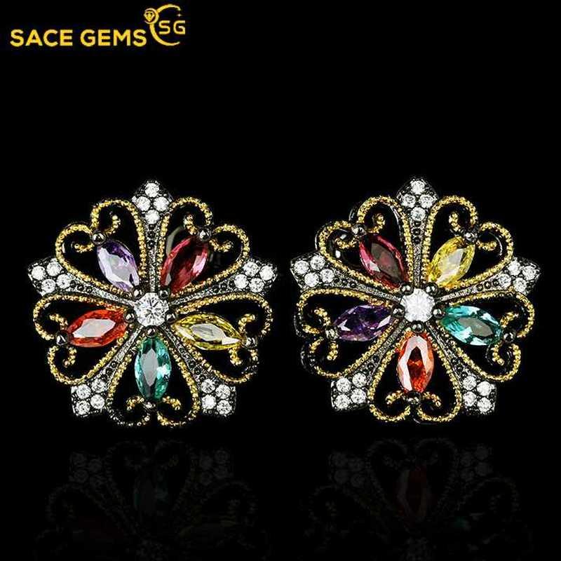 Sace Gems Винтажные цветочные красочные циркониевые двухцветные серьги для женщин, подарки на годовщину свадьбы