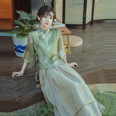 Женский улучшенный комплект Cheongsam из двух предметов на весну и лето в китайском стиле