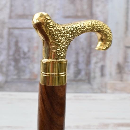 93.98 Cm Walking Stick Wooden and Brass Elegant Goldene Cane Gift for Grandfather Father Wedding Session