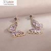 Корейский дизайн модные ювелирные изделия 14 карат настоящее золотое покрытие фиолетовые розовые циркониевые серьги-бабочки милые женские повседневные серьги