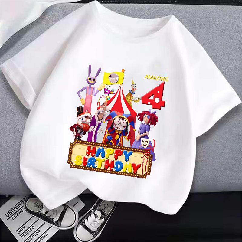 The Amazing Digital Circus Theme Birthday Short Sleeves Boy Girl T-Shirt Kid Party Clothes Kawaii Round Neck Tops Baby Clothing