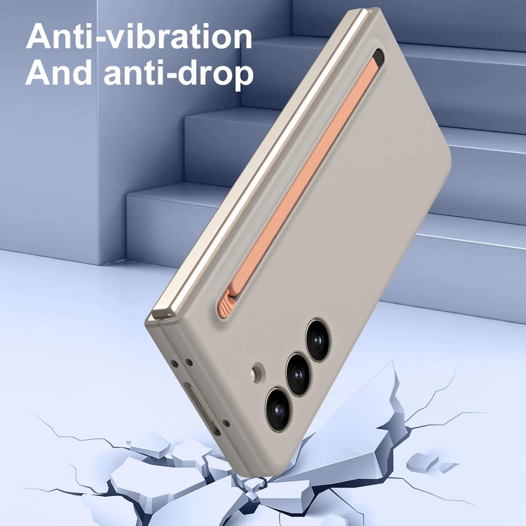 Матовый чехол с эластичным стилусом для Samsung Galaxy Z Fold 6, 5, 4, 3, дополнительная закаленная пленка, ударопрочный жесткий чехол