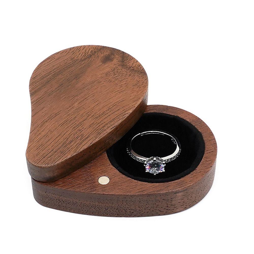 Деревянная шкатулка для украшений из орехового дерева в форме сердца, коробка для хранения серег, коробка для помолвочного кольца, День благодарения
