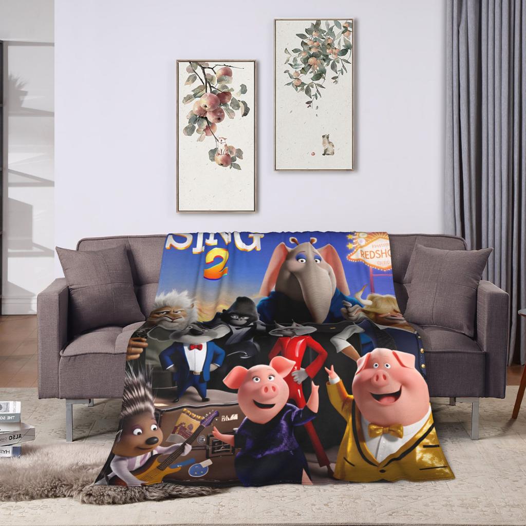 Sing 2 Movie All Characters Buster Ash Flannel Blanket Soft Durable Throw Blanket for Outdoor Pattern Bedspread Sofa Bed Cover
