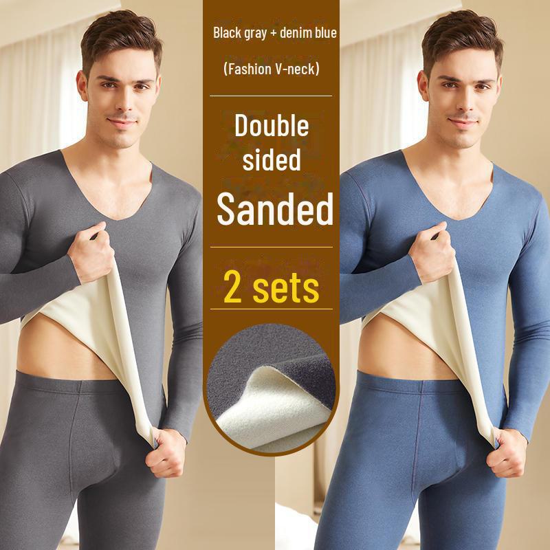 Комплект мужского термобелья: Бесшовный, плотный, сохраняющий тепло осенне-зимний костюм с двухсторонним немецким бархатом.