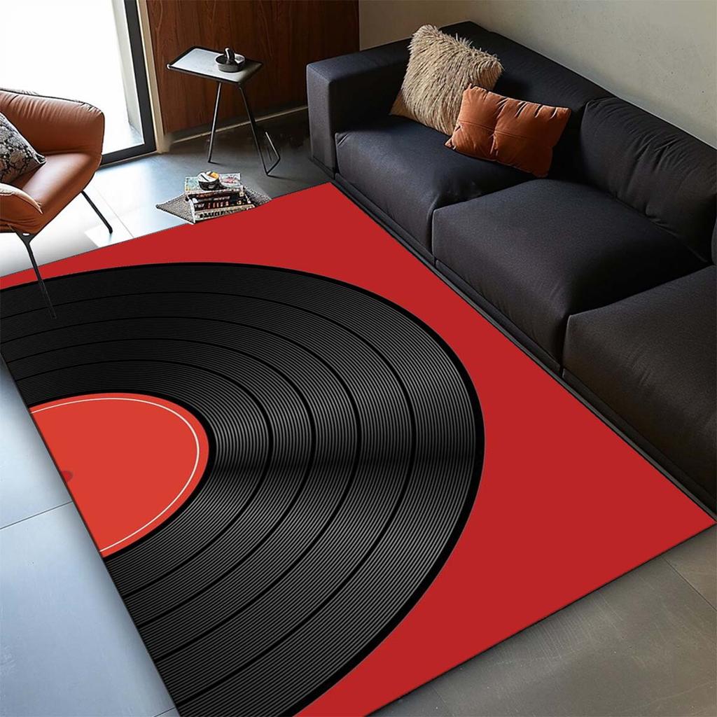 Non-slip vinyl record design polyester carpet for office bedroom living room crystal velvet soft decor rug
