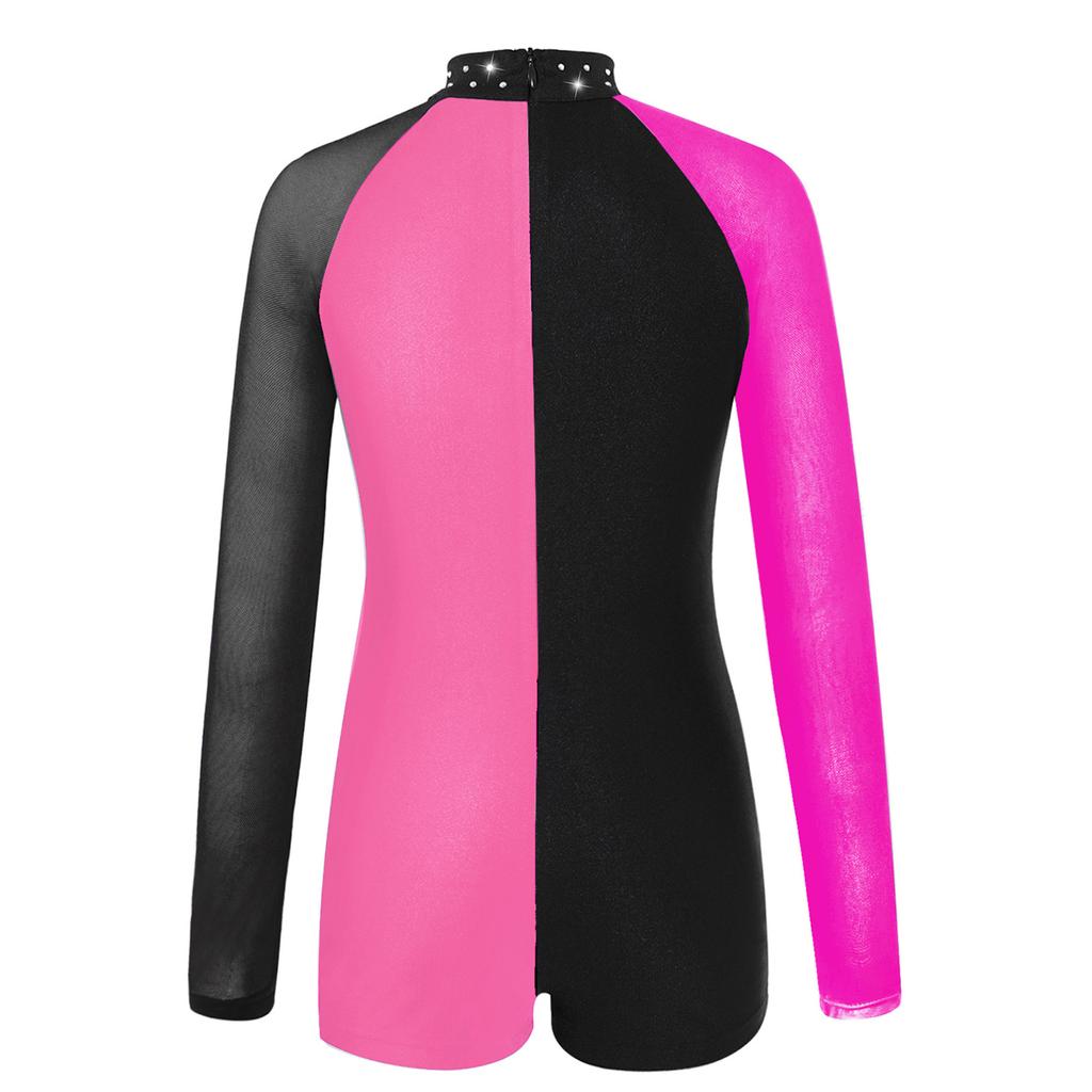 Балетный купальник для детей, сетчатый купальник с длинными рукавами контрастного цвета для танцев, комбинезон для гимнастики, одежда для танцев