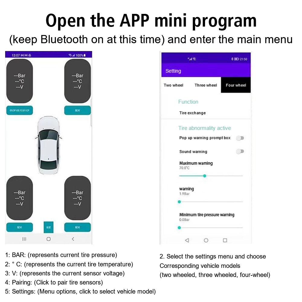 Bluetooth APP Внешняя сигнализация Датчики давления в шинах Автомобильная TPMS Система контроля давления в шинах 2/4 шт Дисплей телефона Автомобиль Мотоцикл