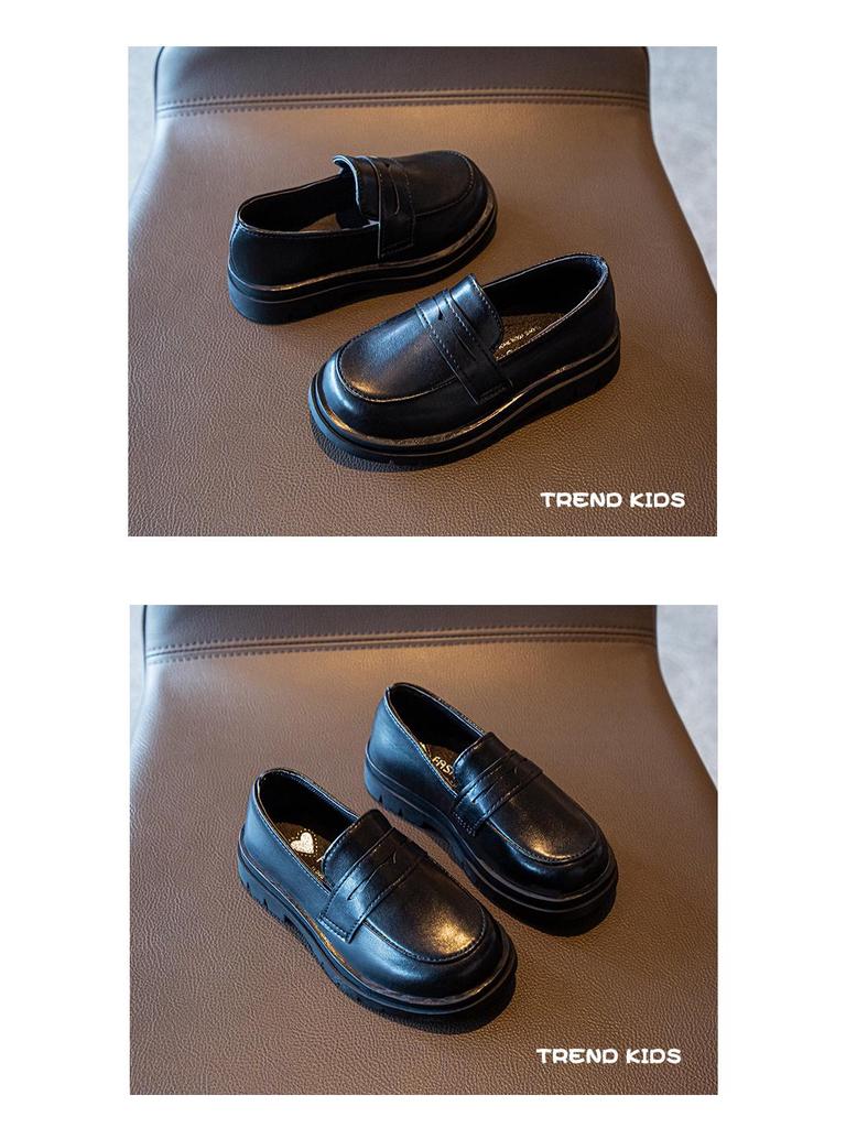 Детские черные кожаные туфли в британском стиле ретро для весны и осени 2025 года