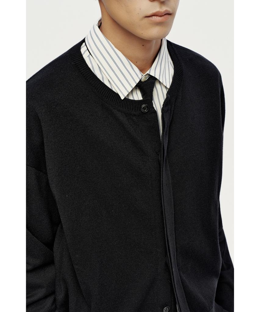 YOUTH Hidden Button Round Neck Cardigan - Black
