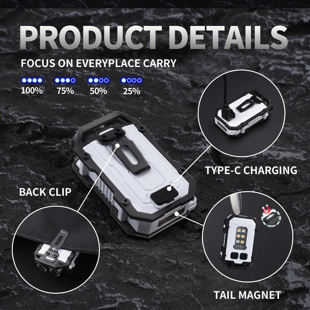 High Power EDC Keychain USB Rechargeable LED Flashlight Tactical Self Defense Torch COB Side Light Waterproof Camping Work Lamp