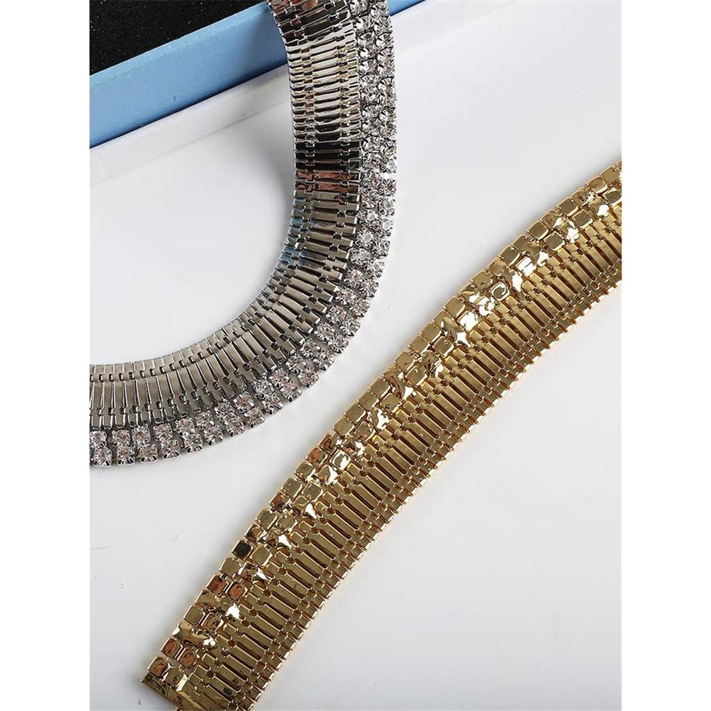 Tooxika Exaggerated Personality Wide Version Of The Strap Chain With Diamonds Necklace Light Luxury Temperament Choker Collarbone Chain Necklace